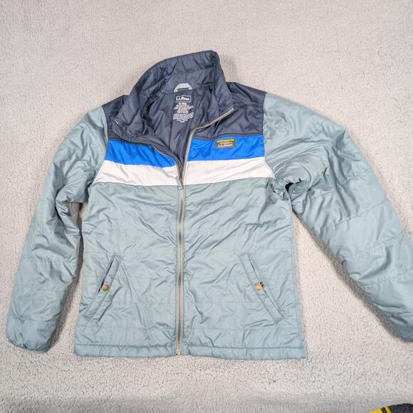 L.L. Bean Men’s Medium Puffer Jacket Blue Gray Insulated Zip Front Retro Outdoor